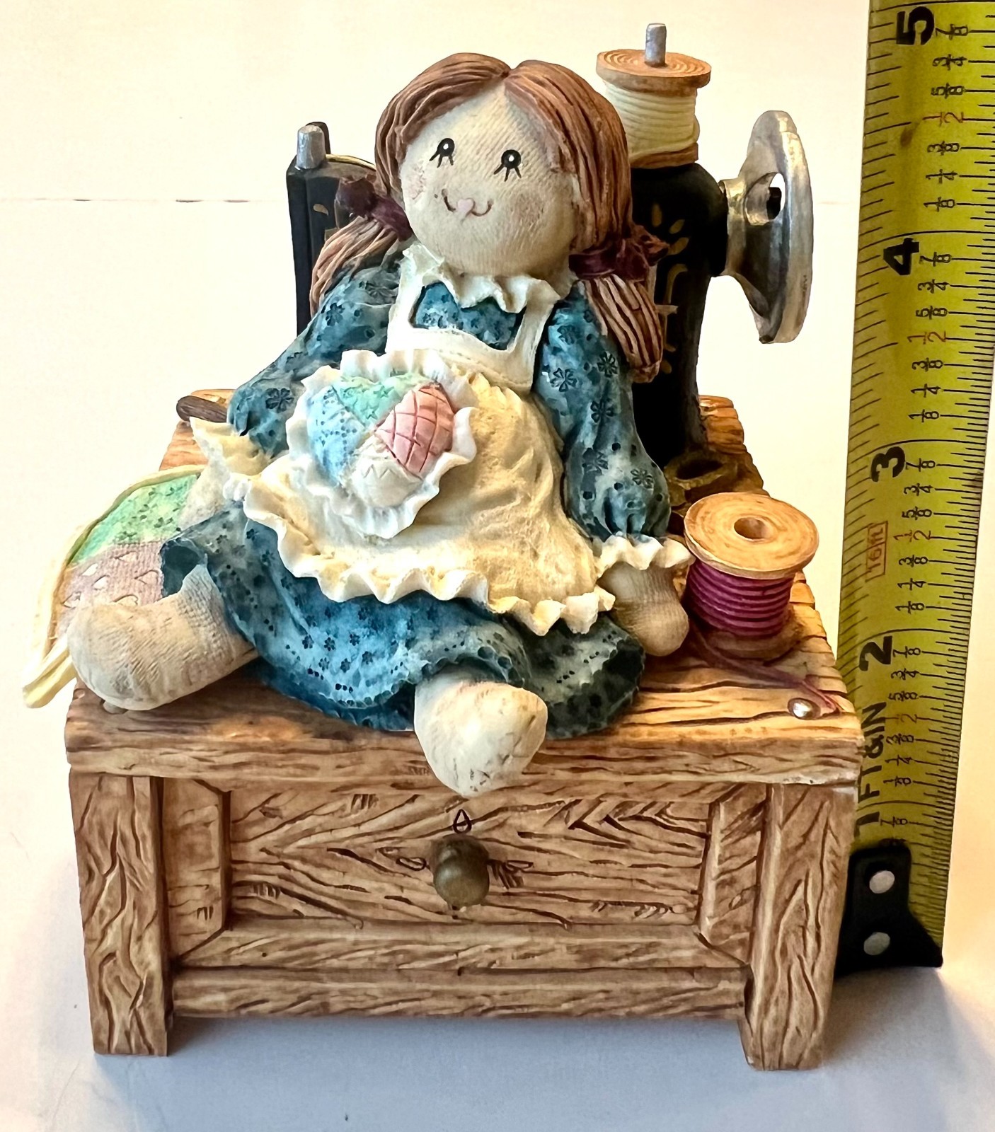 Vintage Antique Sewing Machine with Rag Doll Music Box