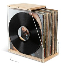 Wooden Vinyl Record Storage Crate Acrylic Side Holder Organizer for Albums picture