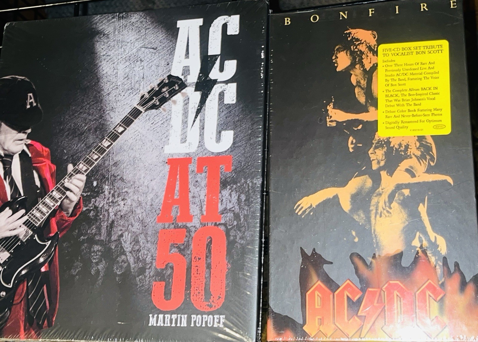 AC/DC Bonfire 5 CD Box Set & AC/DC At 50 Book By Martin Popoff Both New Sealed