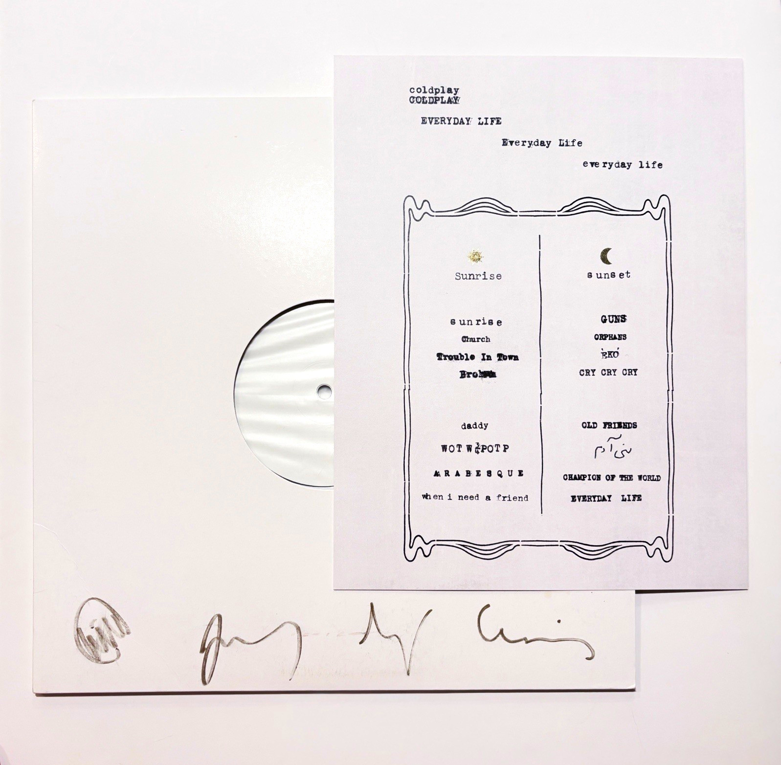 Coldplay Everyday Life Signed 2LP Test Pressing White Label RARE Full Band