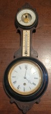Antique Barometer & Wall Clock Victorian Walnut & Ebony Painted Banjo as is picture