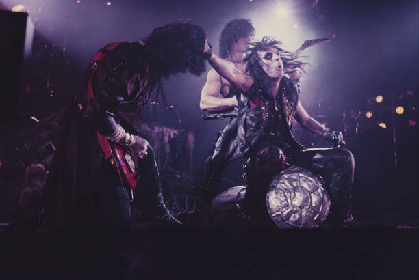 Rock Singer Alice Cooper Performing With Bass Guitarist Kip Winger- Old Photo