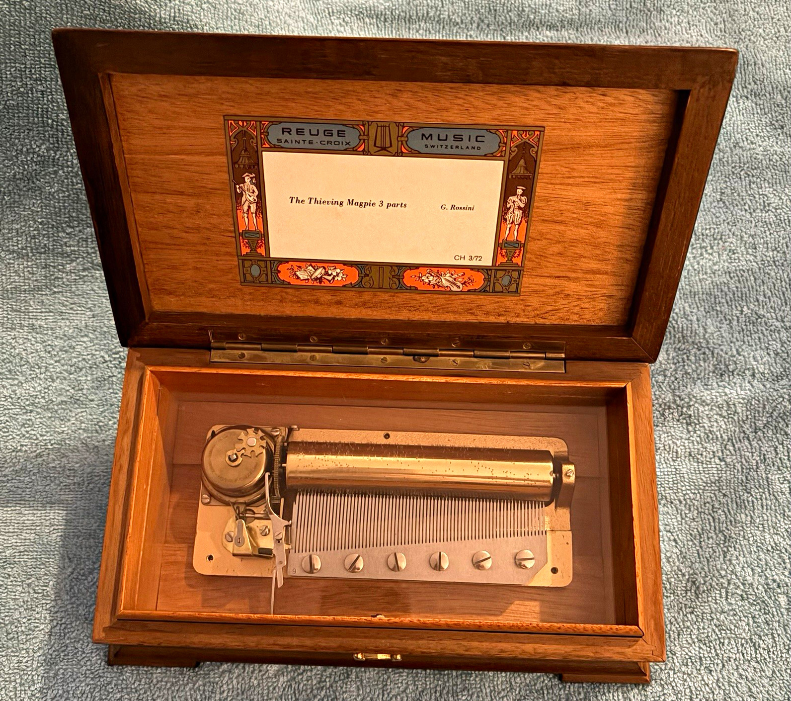 Vintage Reuge Sainte-Croix CH 3/72 Swiss Music Box Thieving Magpie Rossini 72 nt
