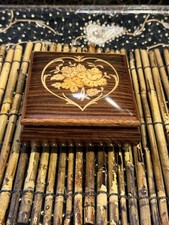 Vintage Reuge Swiss Music Box Edelweiss Italy Inlaid Wood Jewelry Box 5”x5” picture