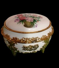 Vintage Music Porcelain Footed Enamel Trinket Jewel Music Box Pansies Flora picture
