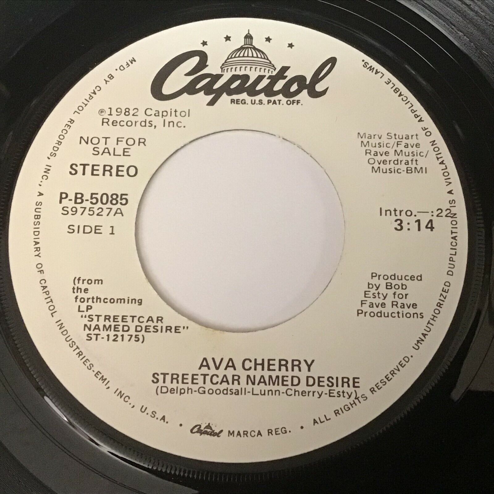 Ava Cherry - Streetcar Named Desire 45 RPM Record