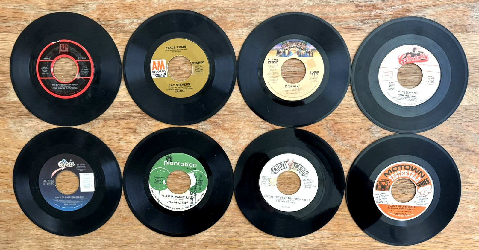 Vintage Mixed Genre 45 RPM Record Lot of 8 -Cat Stevens Hank Williams - USED CON