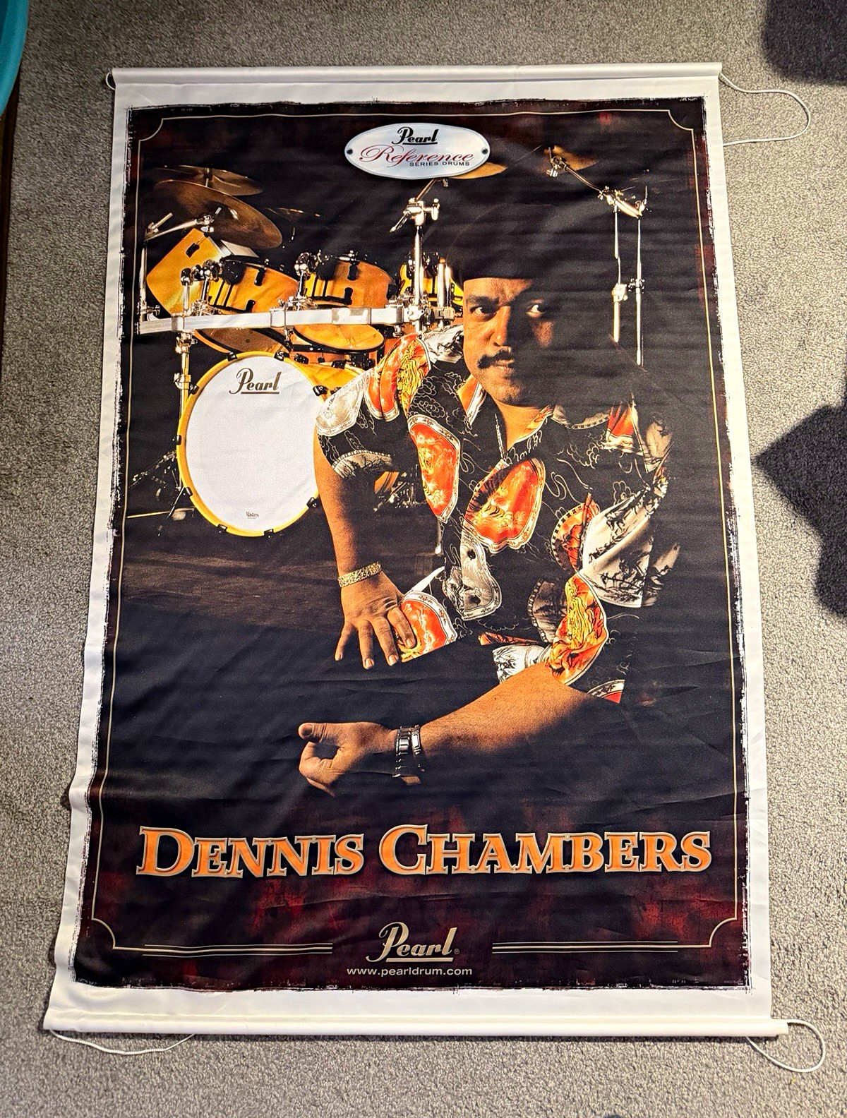 Pearl Drums Dennis Chambers Reference Series Drum Advertising Banner Black Gold