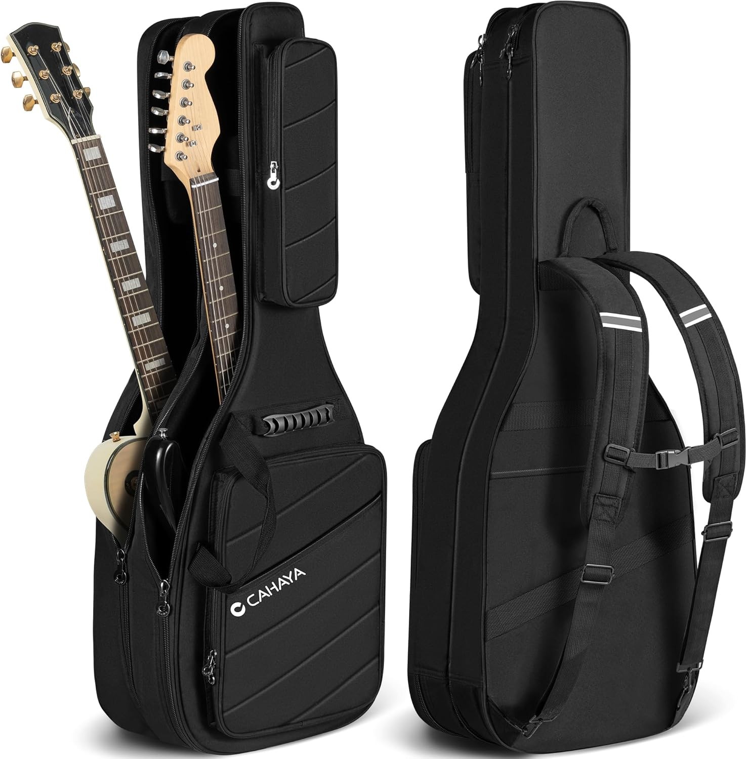 CAHAYA Dual Electric Guitar Gig Bag - Padded for 2 Guitars, Fits ST, TELE &... 