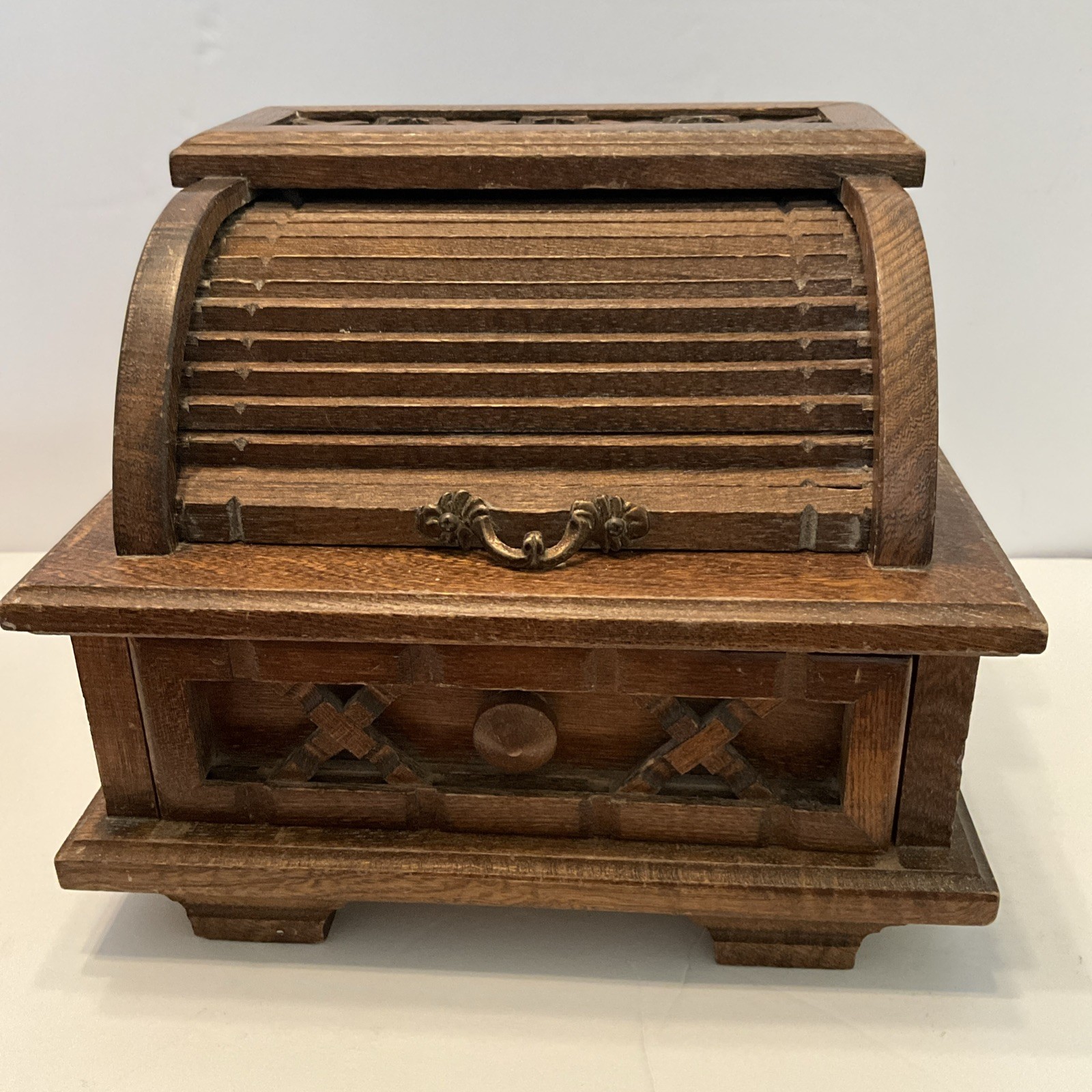 Vintage MIM Lador Music Box Japan Wooden Roll Top Music Box Trinket Chest Works
