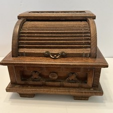 Vintage MIM Lador Music Box Japan Wooden Roll Top Music Box Trinket Chest Works picture