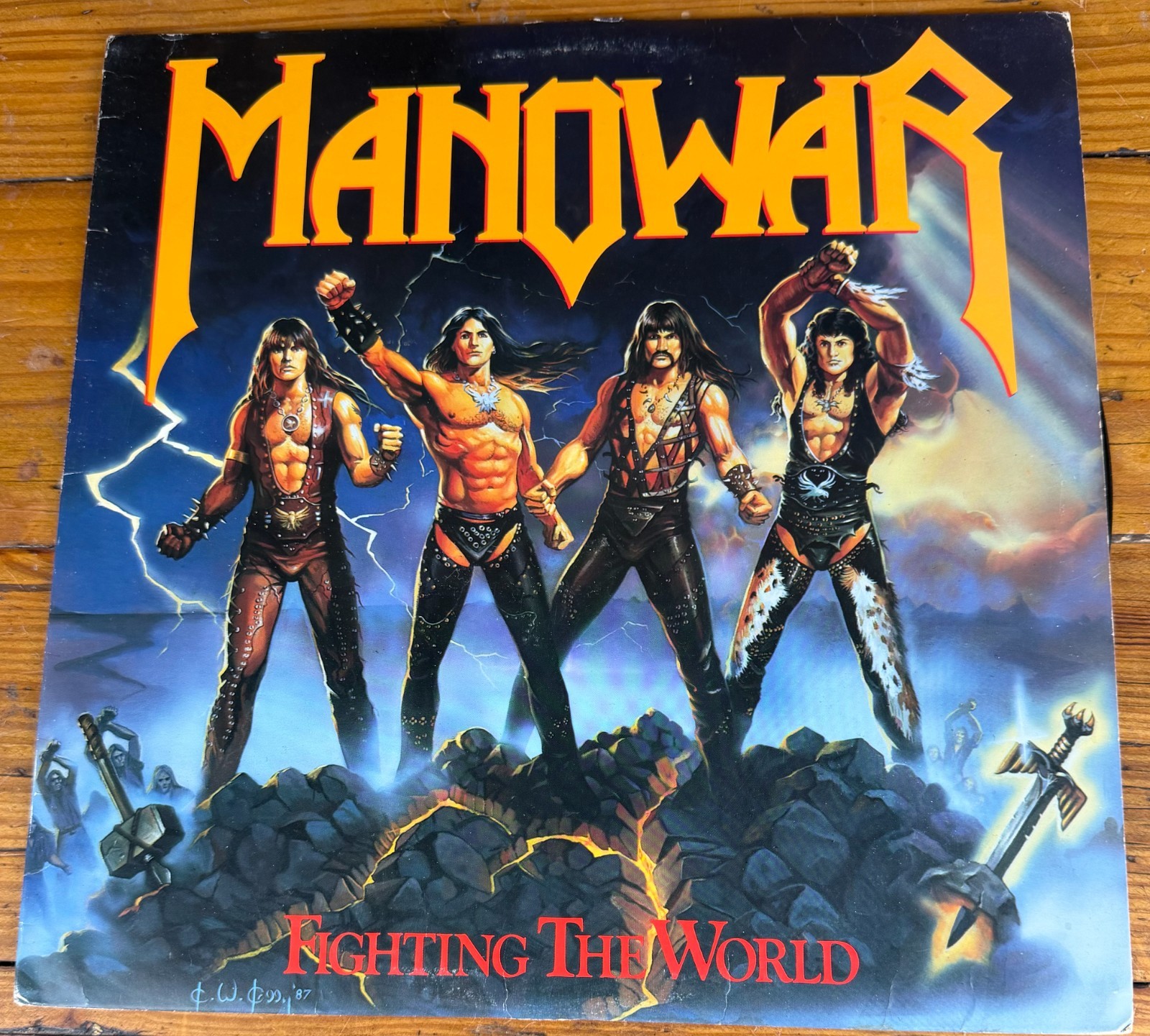 Manowar Fighting the World Vinyl LP 1987 ATCO 90563-1 US Original Insert