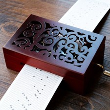 US 15 Notes Vintage Carved Wood Mechanism DIY Songs Handcrank Music Box Gift picture