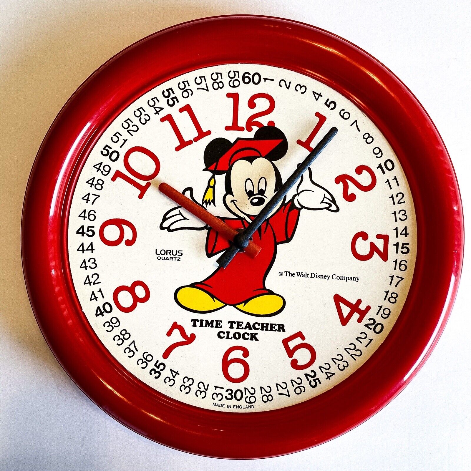Walt Disney Lorus Quartz Mickey Mouse Time Teacher Clock Made In England Rare