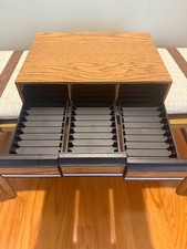 Vintage 3 Drawer Cassette Tape Storage Cabinet Faux Wood Holder Box Holds 42 picture