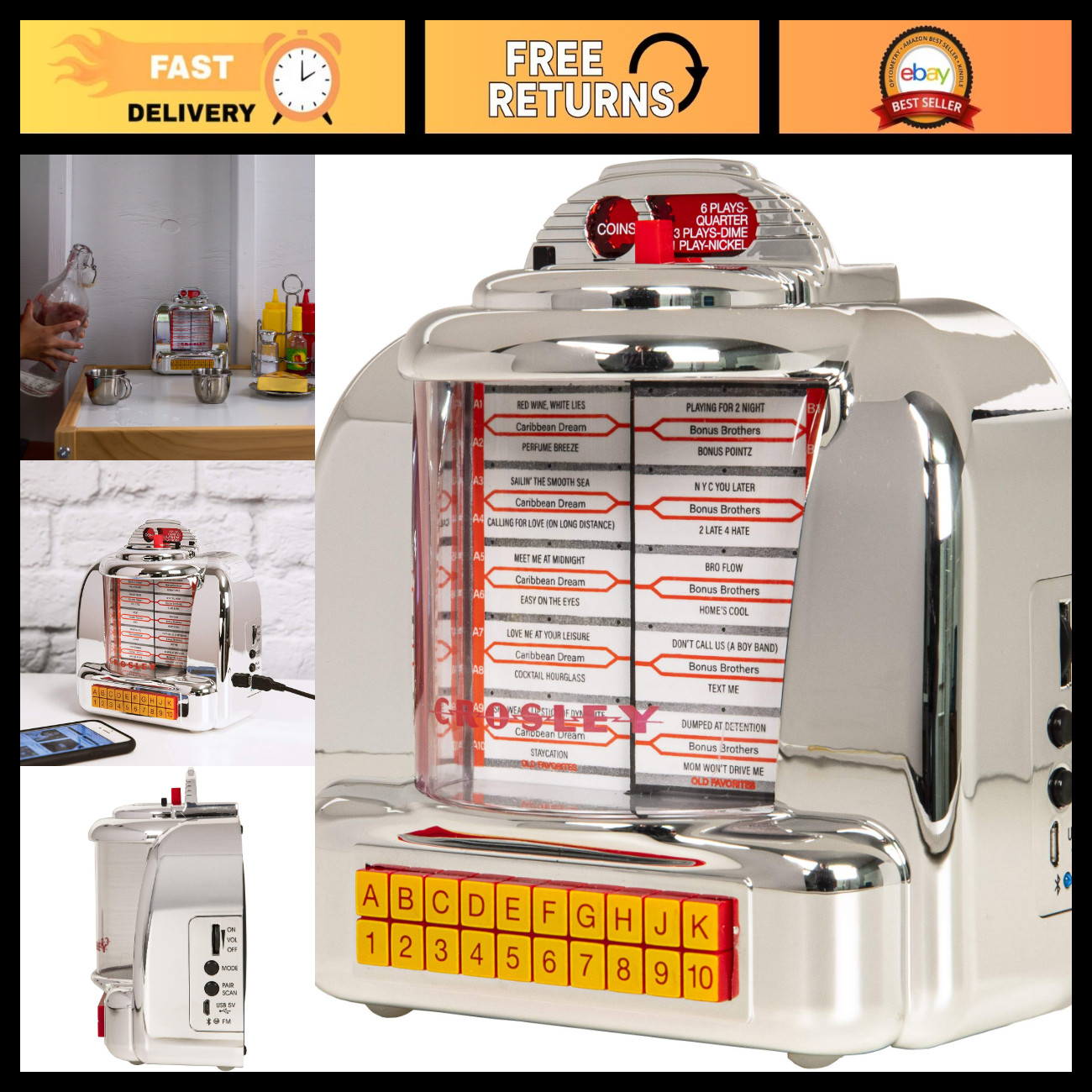 Retro Diner Jukebox Radio - Silver Vintage Style Music Player with Bluetooth & F