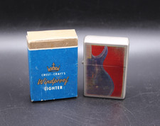 Vintage Crest - Craft's Cigarette Lighter USA Flip Top Thin - Guitar - w/Box picture