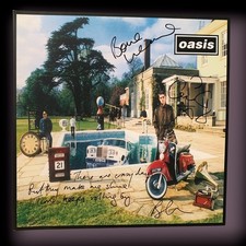 SIGNED OASIS GUIGSY BONEHEAD BRIAN CANNON BE HERE NOW VINYL LP ADDED LYRICS RARE picture