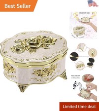Vintage Music Box, Beige Metal Musical Jewelry Box Keepsake Box, Small Trinke... picture