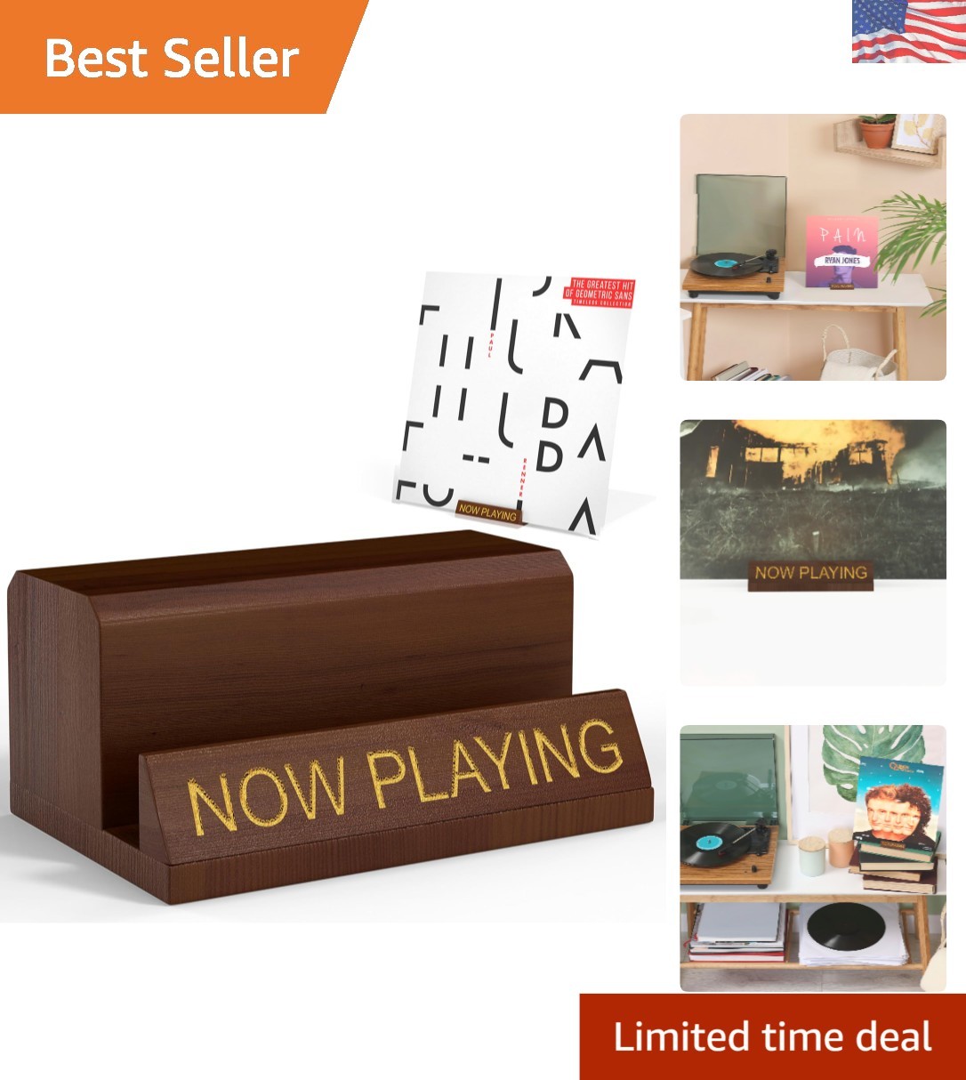 Now Playing Vinyl Record Stand - Elegant Handcrafted Wooden Display, 4x2.5x5