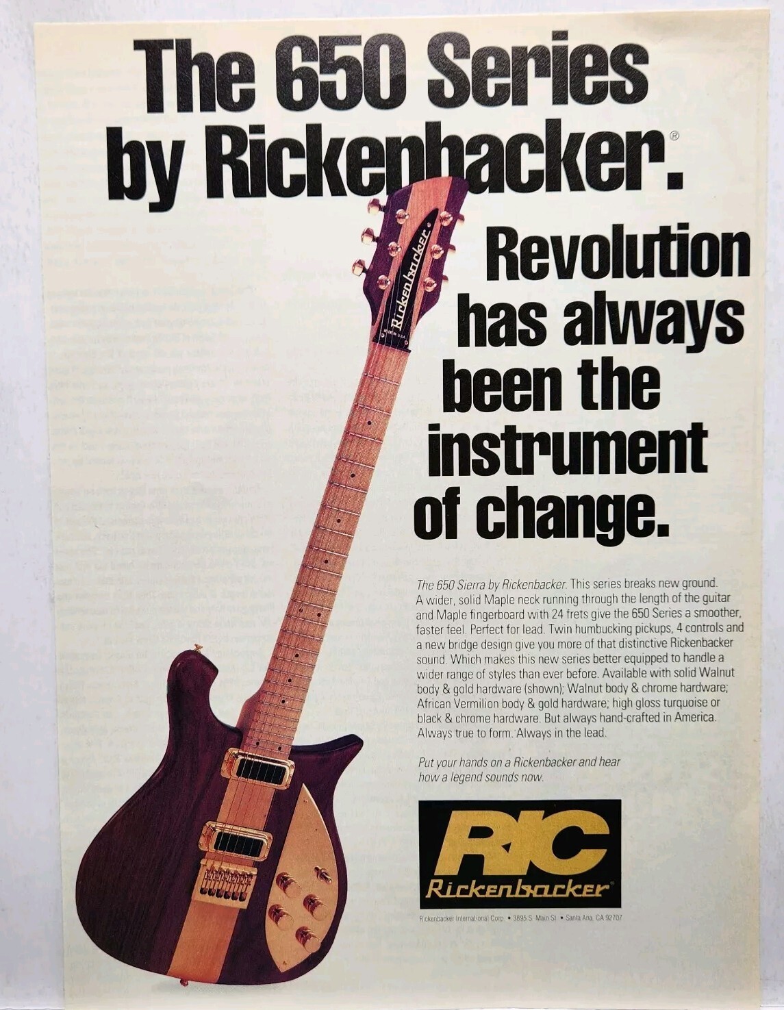 1997 Rickenbacker Guitar 650 Series Rock Original Print Ad 90's
