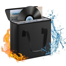 Fireproof Vinyl Record Storage Box for 30 Albums, Durable Black Organizer picture