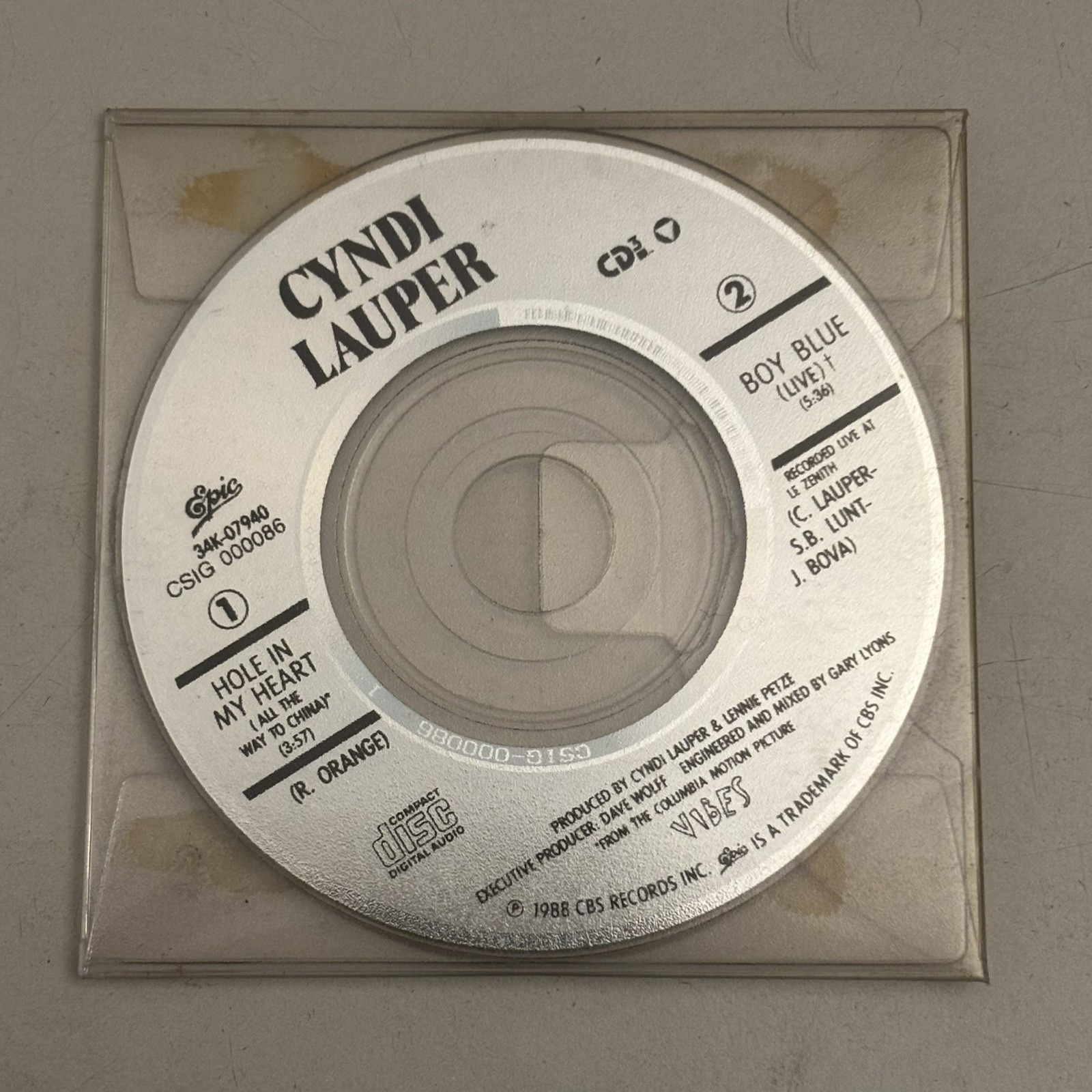 CYNDI LAUPER HOLE IN MY HEART RADIO PROMO BOY BLUE  LIVE CD ULTRA RARE VIBES