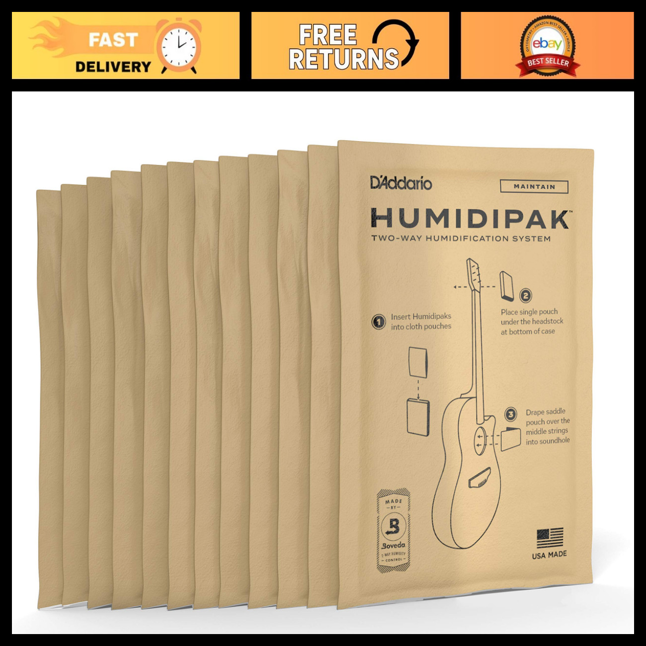 Guitar Humidity Control Packets - 12-Pack Maintain Moisture for Instruments