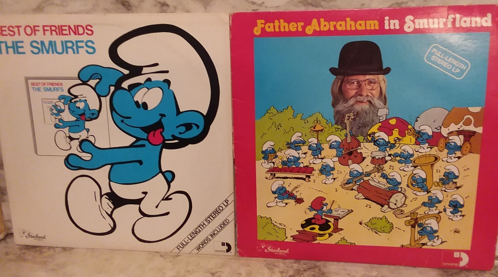2 Vntg SMURF LP Record Albums - 1984 Father Abraham in Smurfland & Best Friends