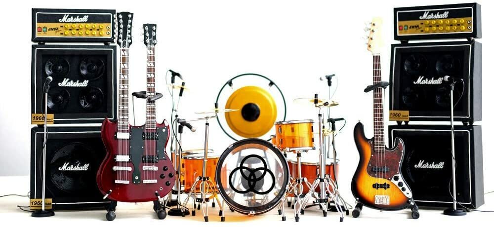 Mini live set LED ZEPPELIN 1:4 miniature john Bonham drum kit jimmy Page guitar 