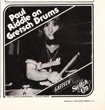 GRETSCH DRUMS~PAUL RIDDLE MARSHALL TUCKER BAND~ORIG 1979 PROMO PRINT MAGAZINE AD picture