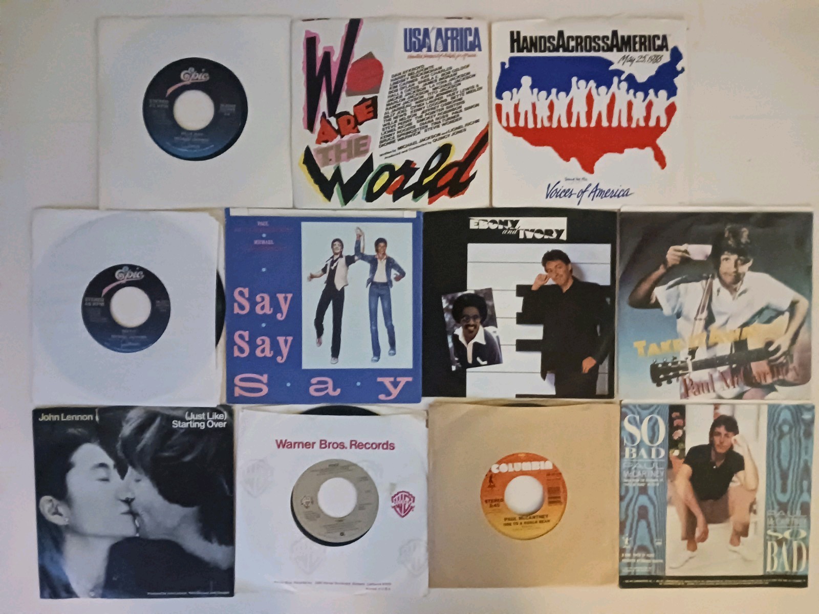 11 Vintage 45 RPM Record Lot Paul McCartney, Michael Jackson, We Are the World 