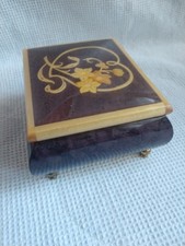 Vintage Lavender Colored Italian Inlaid Wood Marquetry Music Box Italy 4.5