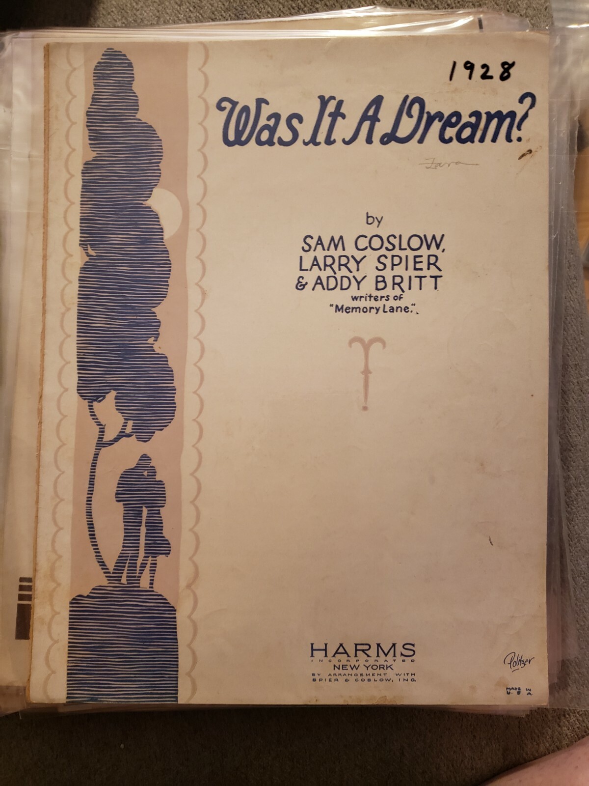 Vintage Sheet Music 1928 Was It a Dream Sam Coslow Larry Spier Addy Britt