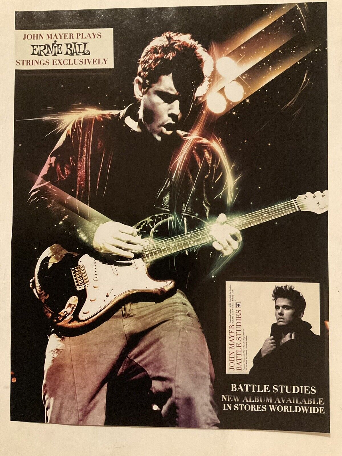 John Mayer Ernie Ball Guitar Strings Print Ad 2010 Battle Studies  Orig VTG 10-1