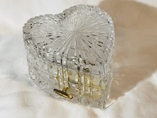 Vintage Sankyo Crystal Heart Music Box Memory From Cats Covered Trinket Dish picture