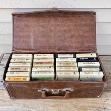 Vintage Faux Leather 8-Track Case & 21 Tape Lot picture