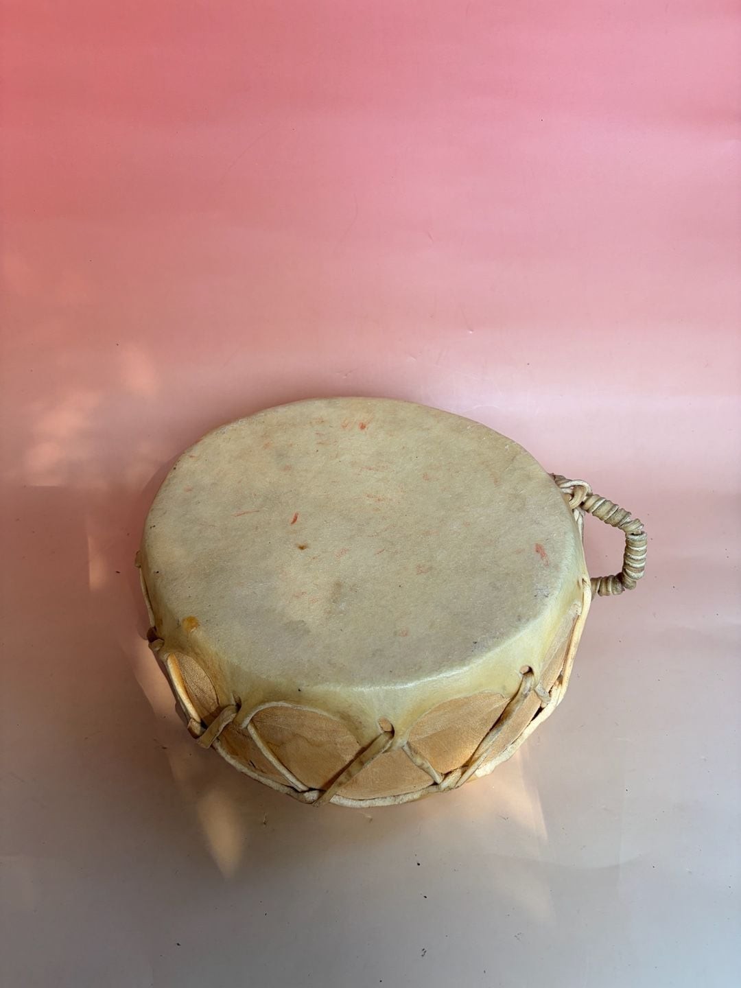 Vintage Native American Handmade Wooden Log Drum Rawhide Laced Ethnic Percussion