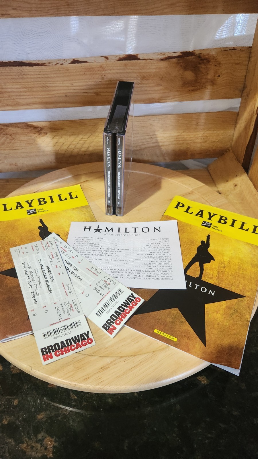Hamilton Play Soundtrack / Broadway CD  (2016) w tix and 2 Playbill (Chicago) 