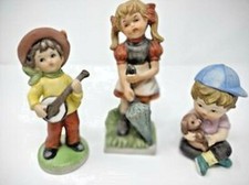 Ceramic Figures Little Girl Little Boy with Banjo and Little Boy with Puppy picture