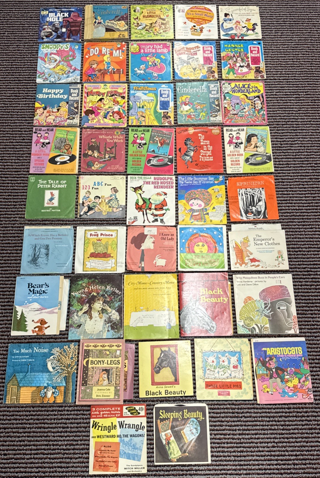 HUGE Walt Disney Peter Pan Kids Golden Scholastic Learning 45rpm Book Lot Of 42