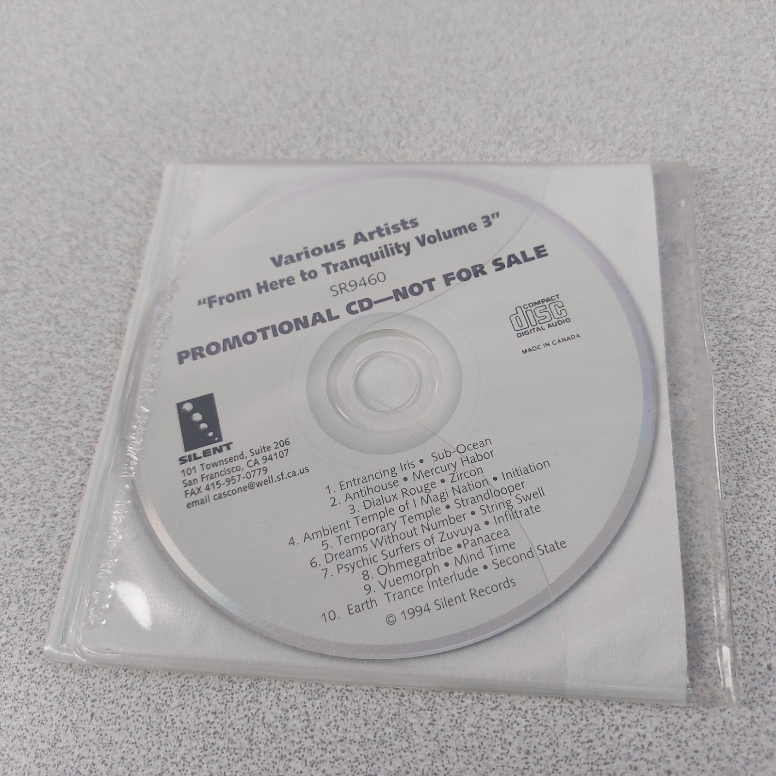 CD From Here to Tranquility Vol 3 Promo 1994 US SR9460 Silent Records LN READ