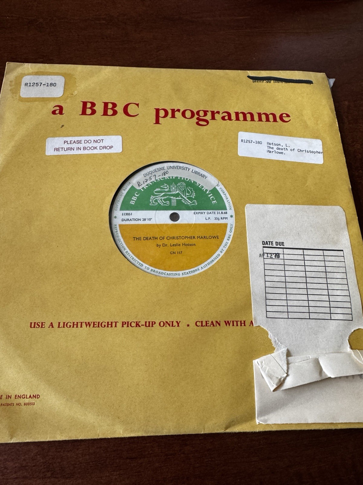 RARE BBC Transcription the Death Of Christopher Marlowe & Who Wrote Shakespeare?