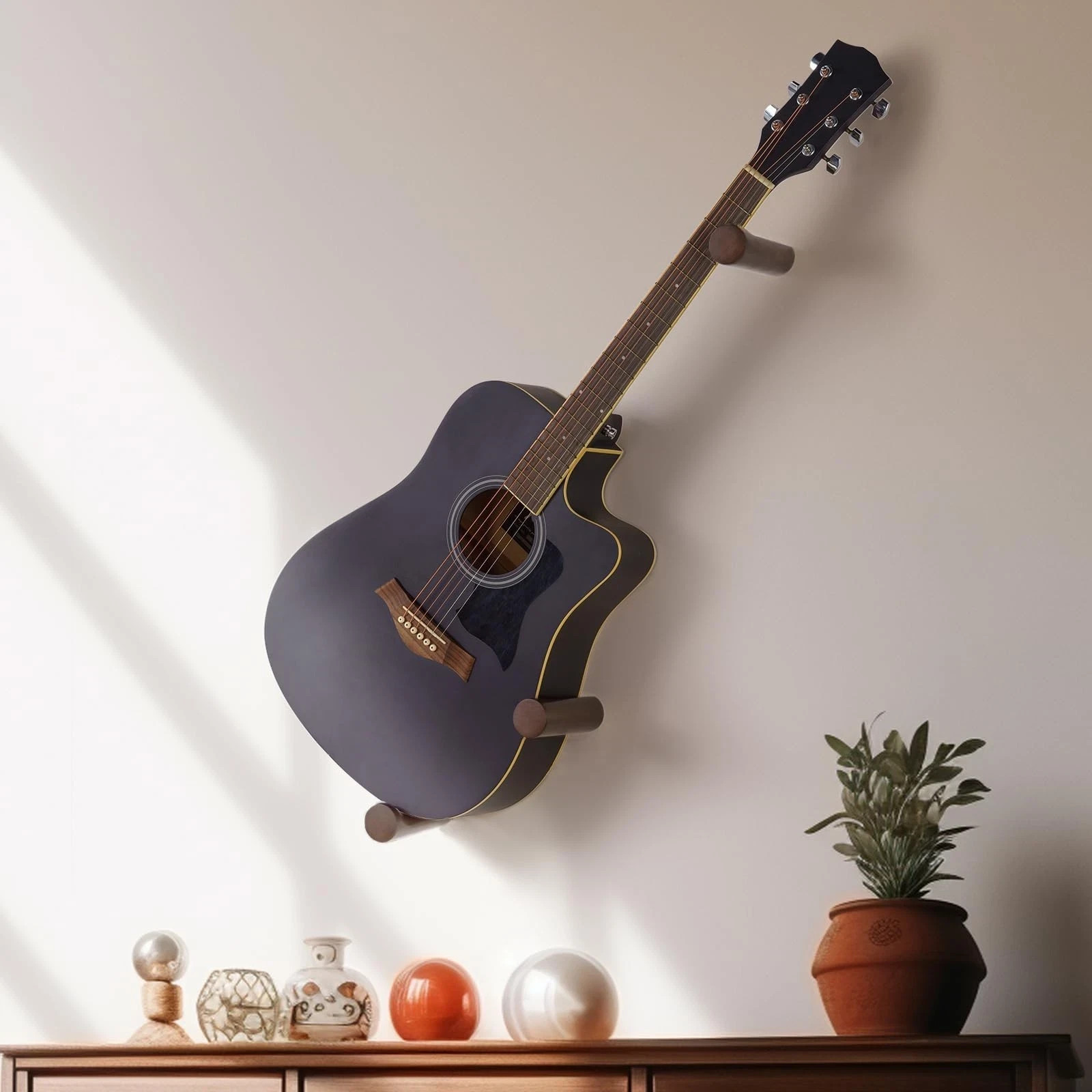Acoustic Horizontal Guitar Hangers for Wall Wooden Wall Mount (Brown) brown