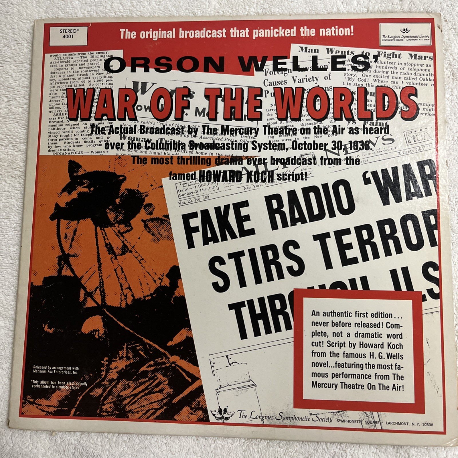 VTG 1968 Orson Welles War of the Worlds Longines Symphonette Radio Broadcast LP