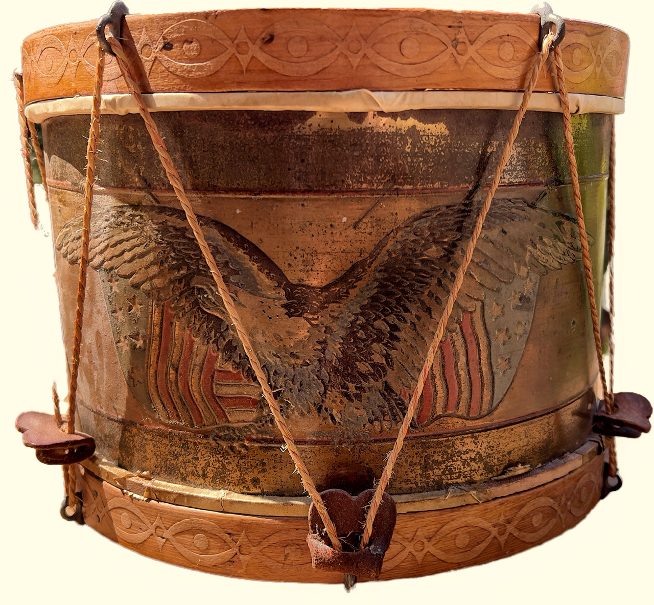 Antique American Eagle Rope Tension Parade Drum c.1890-1915 Folk Art 12”