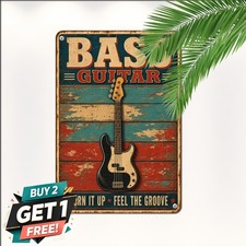 Electric Bass Guitar Musical Art Sign Vintage Rock Instrument Metal Tin Plaque picture