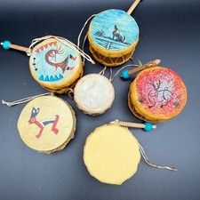 Lot of 6 Handcrafted Hand painted Native American Rawhide Drums 2.5