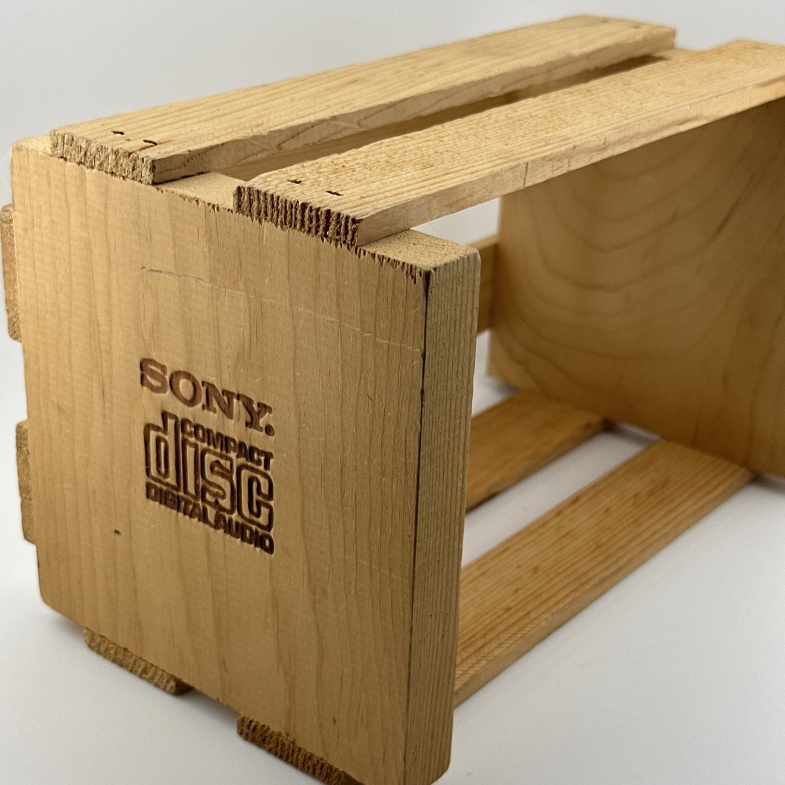Vintage SONY Wooden Engraved Compact Disc CD Album Storage Crate Box Holder Wood