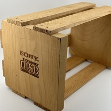 Vintage SONY Wooden Engraved Compact Disc CD Album Storage Crate Box Holder Wood picture